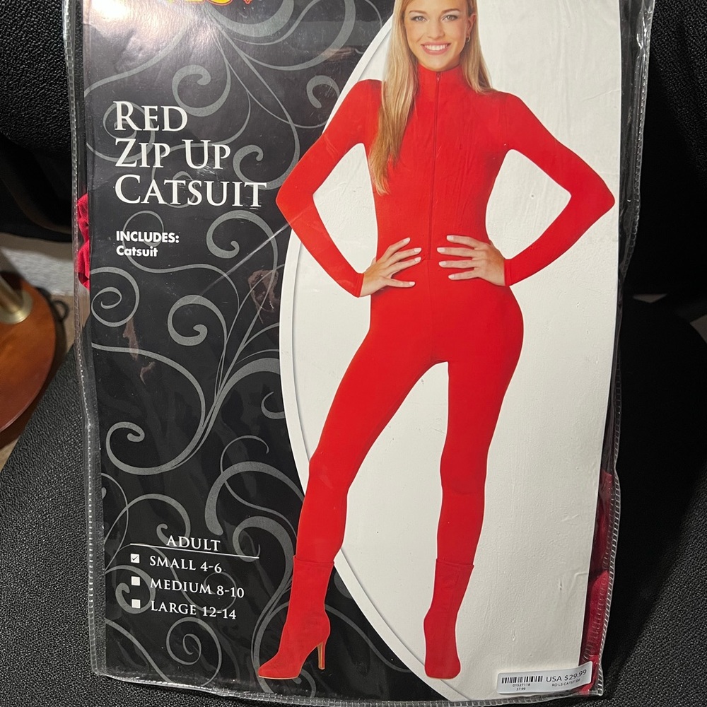 Red zip up catsuit